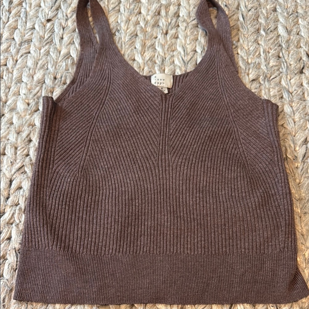A New Day Brown Ribbed Fitted Tank Top